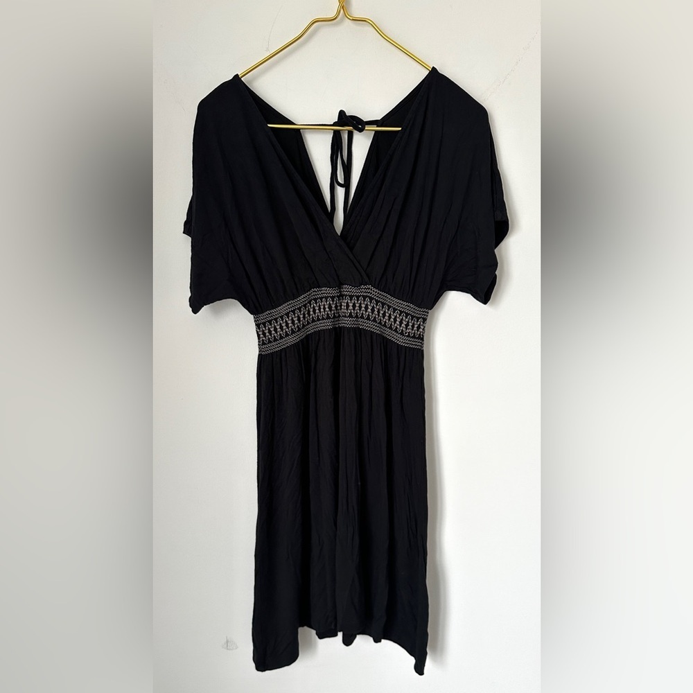 Soma Black Smocked Waist Short Sleeve Lightweight Soft Stretch Dress Women’s XS
